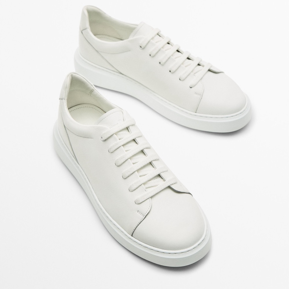NWT. Massimo Dutti Man White Leather Trainers. Size 11.